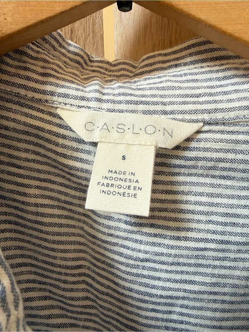Caslon Blue & White Striped Short Sleeve Linen blend Button-Up Shirt - Picture 5 of 7